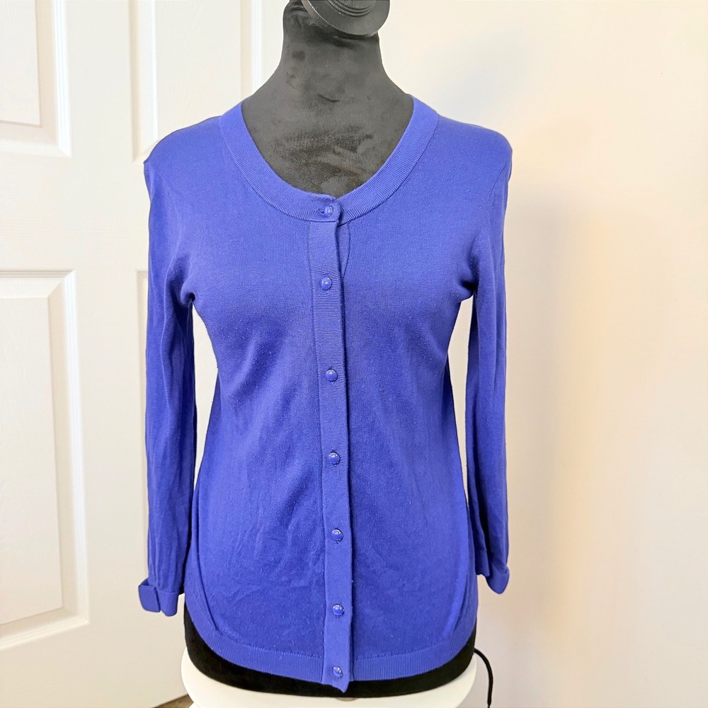 Women's Kate Spade Blue Scoop Neck Silk Blend Cardigan Sweater Bow Preppy SZ S